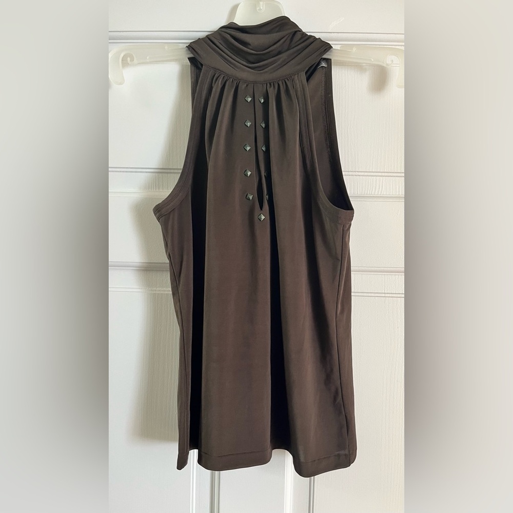 Brown Sleeveless Top with Stud Accents